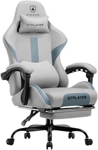 GTPLAYER Ergonomischer Gaming Stuhl mit Fußstütze in grau von GTPLAYER