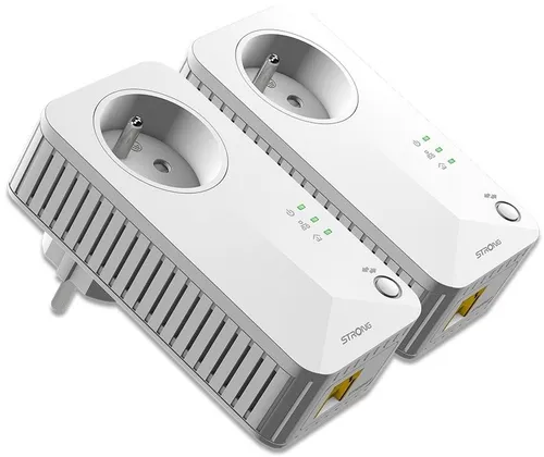 Strong POWERL600DUOFR Powerline Adapter - Powerline Adapter für schnelles Ethernet mit bis zu 600 Mbit/s, integrierte Steckdose für optimale Nutzung des Stromanschlusses und einfache Plug & Play-Installation.
