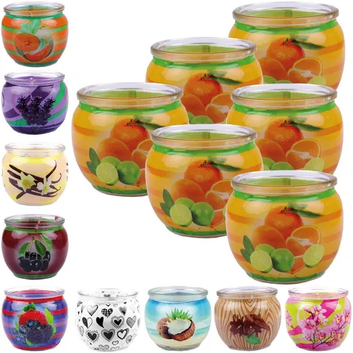 Duftkerze 6er Pack Glas mit Motiv Raumdüfte Glaskerze Kerze Duftkerzen Raumduft