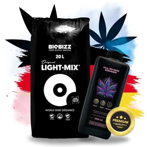 TronicXL Dünger All in One & Light Mix Grow Erde Set - Erde für Anzucht & Blüte: Komplett Set mit 1L Dünger und 20L Light Mix für optimales Wachstum. Organisch, Made in Germany, ideal für kontrollierte Pflanzenentwicklung.