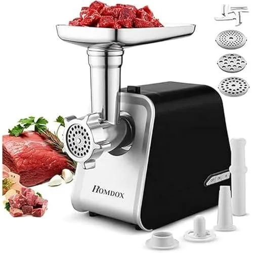 Nictemaw Fleischwolf, Elektrischer Fleischwolf 2000W, Multifunktionale Maschine mit 3 Mahlplatten und Wurstfüllrohren für den Hausgebrauch, Edelstahl Wurstmaschine, Wurstfüller Multi Küchenmaschine