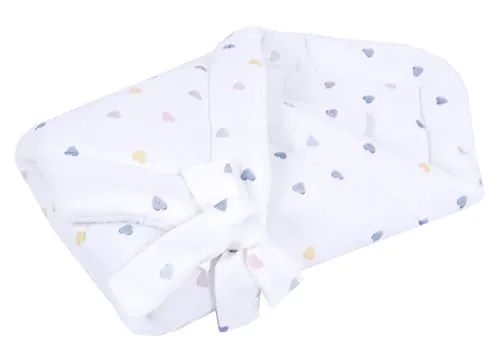 Babylux Einschlagdecke Musselin BABYHÖRNCHEN 75 x 75 cm Baby Neugeborene Erstaussttatung Umschlagdecke (D4 Bunte Herzen)