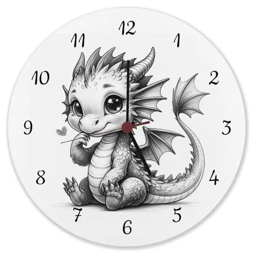 Niedlicher Babydrache Wanduhr aus Alu - Süßer ruhender Drache für Kinderzimmer - Wanduhren aus Alu, mit charmantem Design: Diese niedliche Babydrache Wanduhr bringt Freude ins Kinderzimmer und macht das Zeitmessen zu einem zauberhaften Erlebnis!