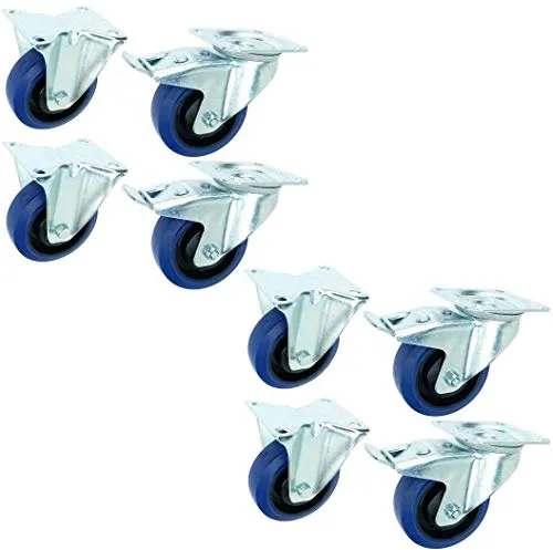 Satz 100 mm BLUE WHEELS Lenkrollen mit Bremse/Feststellbremse + Bockrollen Transportrollen Schwerlastrollen 135 kg/Rad Blau - INDUSTRIEQALITÄT ECO (2 Satz Brems/Bock) 2