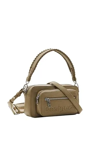 Desigual Women's Bag Half Logo 24 KAKI CAMB - Damen-Schultertasche mit Reißverschluss, mehreren Taschen und 3 abnehmbaren Henkeln für vielseitigen Tragekomfort und Stil.