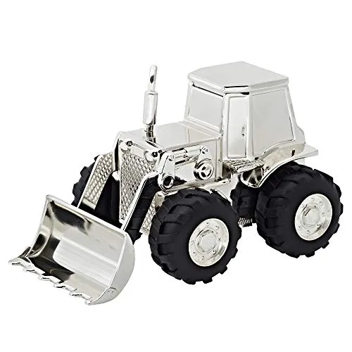 EDZARD Spardose Traktor - edel versilbert - Spardosen für Kinder, stilvolles Traktor-Design, ideal als Geschenk zur Taufe und fördert das Sparen bei Kindern.