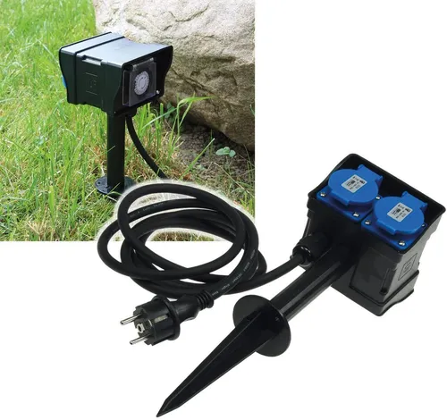 2-fach Gartensteckdose mit Erdspieß und Zeitschaltuhr von ChiliTec
