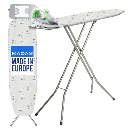 KADAX Bügelbrett 110 x 30.5 cm, Dampfbügeltisch mit Antirutschfüßen, höhenverstellbares Bügelbrett mit ab-nehmbaren Überzug, Bügeltisch für Dampfbügeleisen