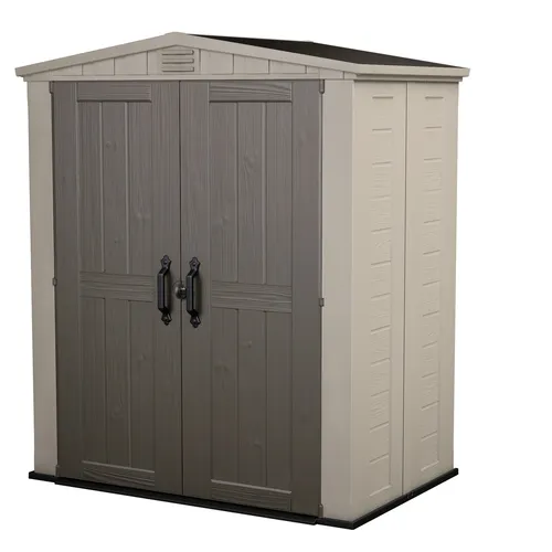 Keter Gerätehaus Factor 6x3, Beige - Wetterfest und UV-beständig - Gerätehäuser: Robustes und geräumiges Design mit Schwerlastboden und hohen Doppeltüren für komfortablen Zugang zu großem Lagergut. Ideal für den Außenbereich!