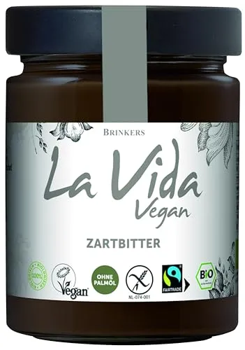 Brinkers La Vida Vegan Zartbitter-Creme 270 g, Ideal zum Frühstück aufs Brötchen, veganer Bio Brotaufstrich, glutenfrei und Palmölfrei