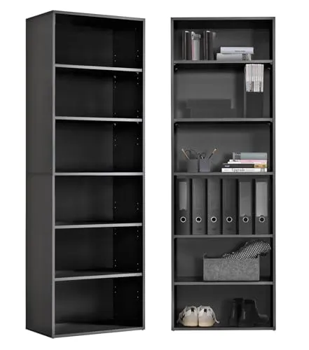 mokebo Bücherregal Der Bücherwurm, 180cm Höhe - Stilvolles Bücherschrank aus Holz in Anthrazit, bietet 5 variable Einlegeböden und ist einfach selbst zu montieren. Ideal für umweltbewusste Käufer.