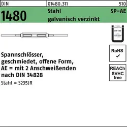 Spannschloss DIN 1480 offen m.2 Anschweißenden SP-AE M 24 - Hochwertiges Spannschloss DIN 1480 aus verzinktem Stahl, ideal für zuverlässige Verbindungen. Die offene Form mit 2 Anschweißenden bietet vielseitige Einsatzmöglichkeiten im Bau- und Industriebereich.