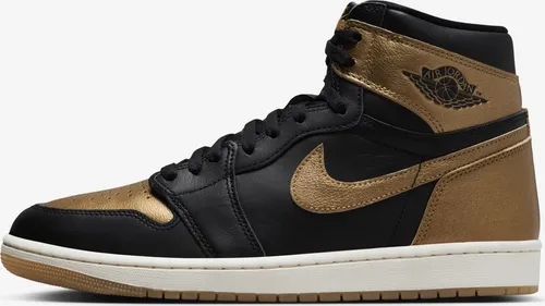 Nike Air Jordan 1 Retro High OG Herren Sneaker Black Gold - 42 EU - Stylische Sneaker für Herren mit hochwertigem Leder-Obermaterial und 2.9 cm Absatzhöhe, perfekt für modebewusste Outfits.