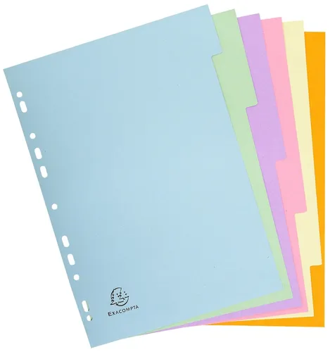 Exacompta 1606E Pastell-Register - 6-teilig für DIN A4, aus Recyclingkarton, Blauer Engel zertifiziert und umweltfreundlich