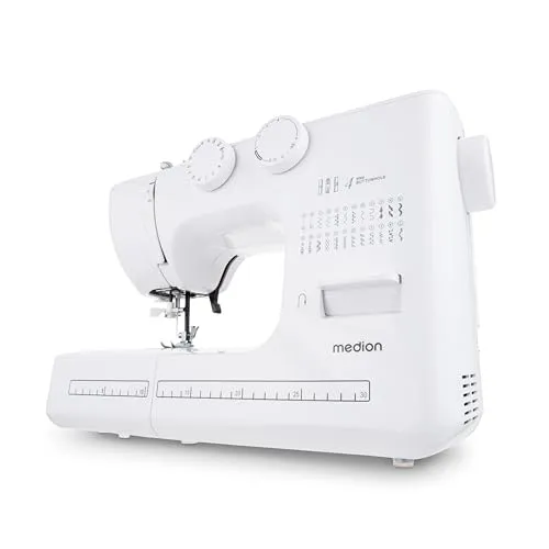 MEDION Freiarm-Nähmaschine SM60 - 60 verschiedene Stichmuster - Nähmaschinen mit 60 Watt, automatischem Einfädler und integriertem Zubehörfach. Ideal für kreative Nähprojekte und das Reparieren von Kleidung.