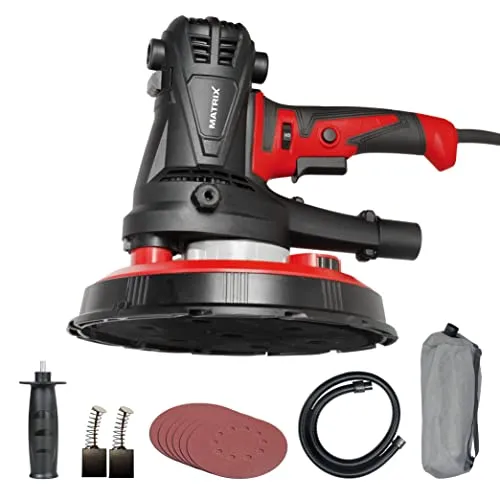 Matrix Profi Trockenbauschleifer 1280Watt Deckenschleifer Wandschleifer DWS 1280-2 | 225mm | 230V | inkl. Absaugschlauch, Staubfangsack, Tragegurt, Ersatzkohlen, Schleifpapier, Soft-Griff, 4m Kabel