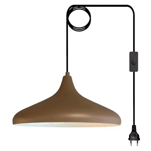 bamyum Champion Hängelampe Milchbraun mit Stecker 35 cm, Pendelleuchte mit Stecker, Hängeleuchte Metall mit 450 cm Kabel Schalter EU Stecker, Steckdosenlampe, Küchenlampe Milchbraun, Hängelampe