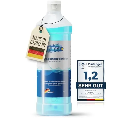 PURGE Ultraschallreiniger Konzentrat | 1:100 | Brillen & Schmuck Reinigung | Ultraschallreiniger Flüssigkeit für Ultraschallreinigungsgerät Brille & Silberschmuck Reiniger | Schmuckreiniger