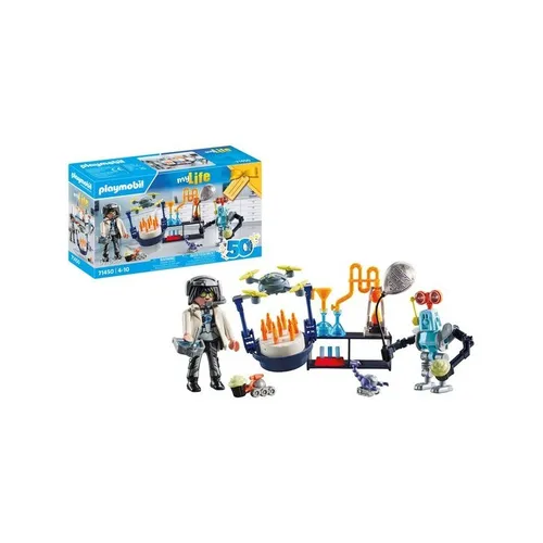 PLAYMOBIL myLife 71450 Forscher mit Robotern - Wissenschaftsparty im Labor mit Drohne und innovativem Zubehör, nachhaltiges Spielzeug für kreative Entdecker