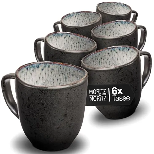 Moritz & Moritz ORGANIC Kaffeetassen Set 6er - Grau mit einzigartigem Farbverlauf - Kaffeetassen & Becher - Stilvolles 6-teiliges Set aus robustem Steinzeug, spülmaschinengeeignet und jede Tasse ein Unikat mit einzigartigem Farbverlauf.
