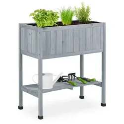 Relaxdays Hochbeet Holz auf Stelzen, 80,5 x 74 x 38 cm - Hochbeet aus Holz für Garten, Balkon & Terrasse - ergonomisch auf Stelzen, ideal für rückenschonendes Gärtnern und mit Ablage für Pflanzzubehör.