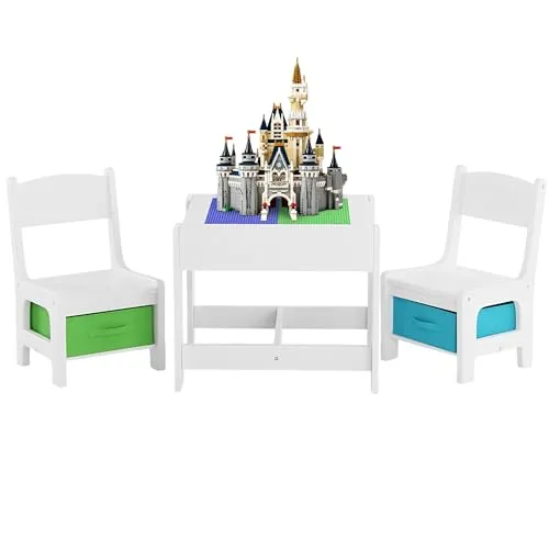 Baby Vivo Kindersitzgruppe - Multifunktionales Kindermöbelset - Spieltisch- & Stuhl-Sets für Kinder ab 3 Jahren, inkl. Tisch mit drehbarer Platte und 2 Stühlen, ideal zum Malen, Spielen und Basteln, sicher mit abgerundeten Kanten.