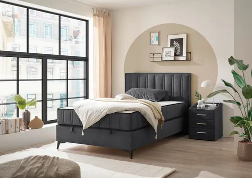 ED EXCITING DESIGN Boxbett Monroe inkl. Bettkasten, erhältlich in den Breiten 120cm & 140cm, Duo-Matratze - feste Seite mit Kokosmatte
