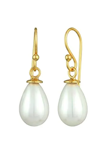 Nenalina Ohrstecker 925 Silber mit Muschel Perlen - Ohrringe für Damen, aus hochwertigem 925er Sterlingsilber vergoldet, zeitloses Design mit Muschelkernperlen, ideal als Geschenk zu besonderen Anlässen.