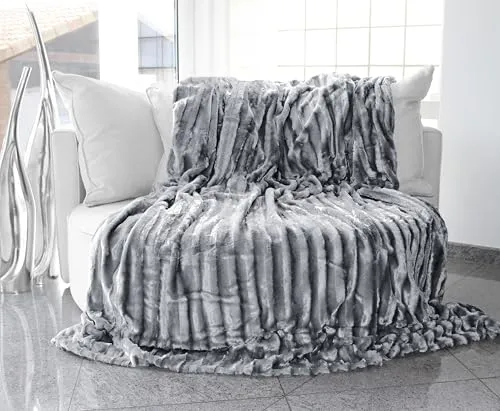 Brandsseller Kuscheldecke Fellimitat doppelseitig XXL 220x240 cm – Flauschige Kunstfelldecke Sofa & Bett, warme Luxus Wohndecke, weich & gemütlich - 100% Polyester, waschbar – Grau