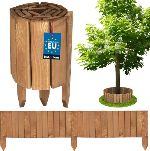 KOTARBAU® Rollborder 20 x 110 cm Braun zuschneidbar Beetumrandung Holz Beeteinfassung aus Kiefernholz Palisadenzaun Holzzaun klein Beetbegrenzung Palisaden Deko Zaun Holz Steckzaun Vorgartenzaun