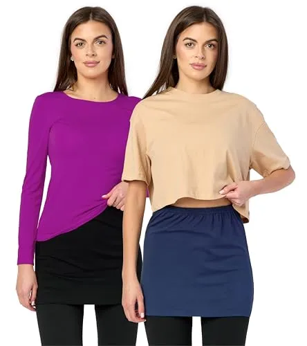 Merry Style Damen Verlängerungsgurt für Hemden T-Shirts Nierenwärmer Minirock MS10-202 2PACK (2Pack-Schwarz/Marineblau, XXL)