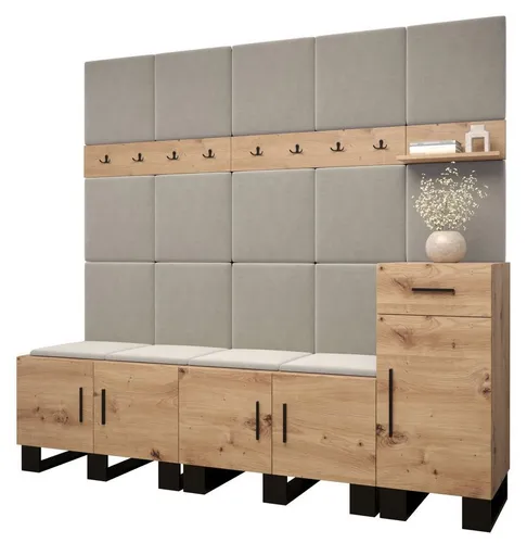 ABIKS MÖBEL Garderoben-Set ARTIN mit gepolsterten Paneelen - Stilvolles Garderoben-Set im modernen Design mit gepolsterten Paneelen. Bietet viel Stauraum durch Regale und Kleiderbügel. Perfekt zur individuellen Gestaltung Ihres Flurs!
