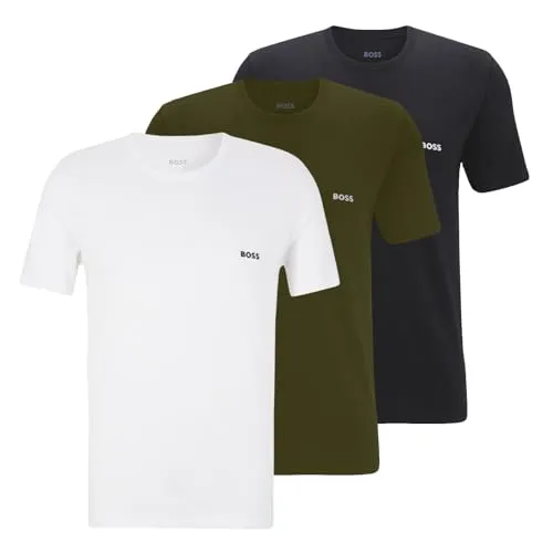 BOSS Herren Classic T-Shirts Kurzarm 3er Pack - T-Shirts für Herren aus reiner Baumwolle, mit geripptem Rundhalsausschnitt und stilvoller Logo-Stickerei auf der Brust.