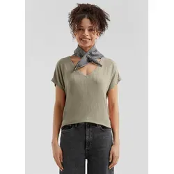 QS Kurzarmshirt T-Shirt Fließendes Oversize-Shirt mit Rippstruktur grün L (40)