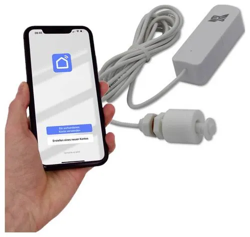 Schabus 200150 WWD 150 Wireless Float Switch - Gefahrenmelder mit App-Steuerung, erkennt Wasserstände und sendet Push-Benachrichtigungen direkt auf Ihr Smartphone.