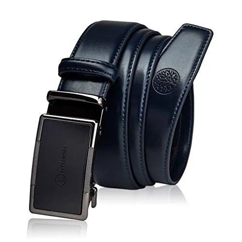 BETLEWSKI - Gürtel Herren Ledergürtel Herren - Herren-Gürtel aus natürlichem Rindsleder mit Kürzungsmöglichkeit - Gurtel echt Leder mit Zertifikat - Länge 130 cm - Dunkelblau