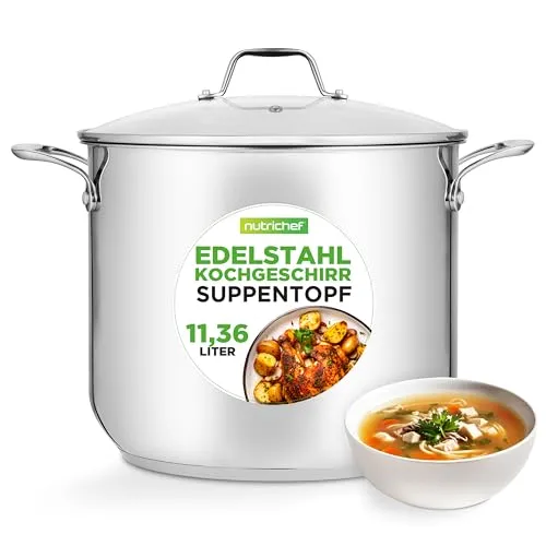 NutriChef 11,5L Edelstahl Kochtopf mit Glasdeckel