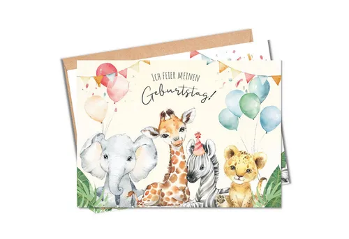 MeinBaby123® Einladungskarten Kindergeburtstag inkl. 10 Umschläge, Kindergeburtstag Jungs und Mädchen, Geburtstagseinladungen Kinder