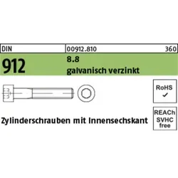 DIN 912 Zylinderkopf-Schaftschraube M12x300, 25 Stück - Maschinenschrauben aus Stahl 8.8, galvanisch verzinkt für hohe Korrosionsbeständigkeit, ideal für industrielle Anwendungen.