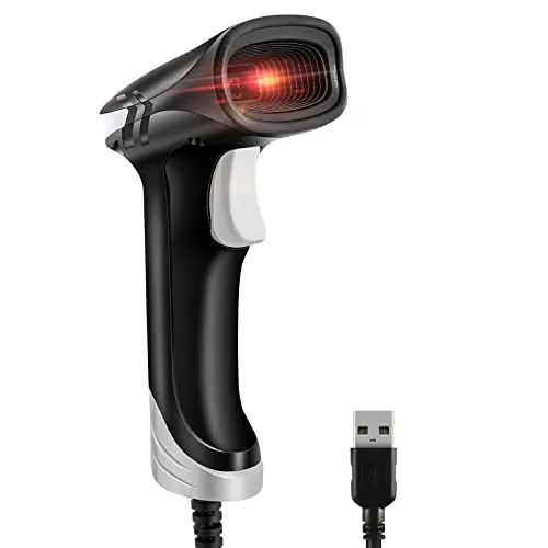 JRHC Kabelgebundener 2D QR Barcode Scanner, Handheld Barcode-Scanner, 1D USB Lesegerät, Plug and Play Barcode Lesegerät mit schnellem Lesen, ergonomisches Design – tragbar