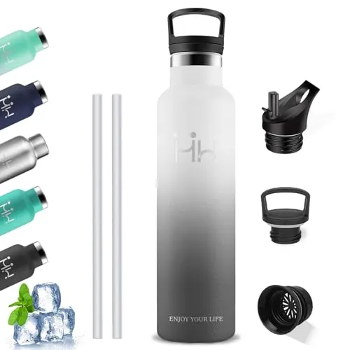 Trinkflasche Edelstahl, Trinkflasche 1l, BPA-Freie, Isolierflasche Doppelwandig, Auslaufsicher, mit Schraubverschluss, Erwachsene, Flasche für Fitness, Camping, Wandern