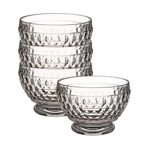 Villeroy & Boch Boston Dessertschale 4er Set - 11,7 cm - Schalen & Schüsseln aus hochwertigem Kristallglas mit Facettenmuster, spülmaschinengeeignet und ideal für Snacks bei festlichen Anlässen oder im Alltag.