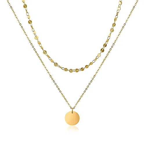 GD GOOD.designs Mehrreihige Kette für Damen - Wasserfeste Coin Halskette 18K vergoldet - Ketten für Damen, wasserfest und hautverträglich, ideal für den täglichen Gebrauch und perfekt für jeden Anlass.