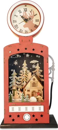 Weihnachtsdeko Retro-Zapfsäule mit Uhr & LED | Holz Rot | 14×40 cm - Die stilvolle Retro-Zapfsäule aus Holz in leuchtendem Rot ist ein echter Blickfang. Mit integrierter Uhr und stimmungsvoller LED-Beleuchtung bringt sie festliche Atmosphäre in jedes Zuhause.