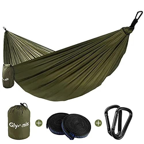 Glymnis Ultraleichte Hängematte aus Nylon, 300 kg, Tragkraft 300 x 200 cm, mit 2 x Nylonriemen und 2 x Karabinerhaken für Camping, Reisen, Outdoor, Garten