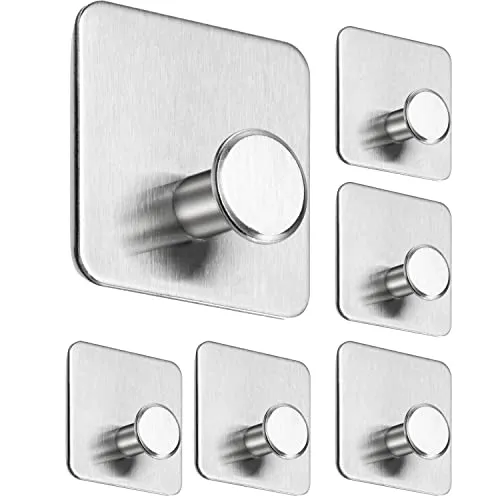 Menz Handtuchhalter ohne Bohren, 6er SET - Handtuchhaken Bad Edelstahl mit 3M-Spezial-Klebe-Pads - Moderne Klebehaken ideal als Wandhaken, Haken selbstklebend