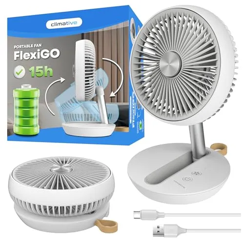 Climative Tischventilator - Leiser, faltbarer USB Ventilator mit 15h Akku - Tischventilator für Büro und Camping, flüsterleise mit nur 32 dB und 4 Modi. Faltbar, kompakt und ideal für unterwegs. Bis zu 15 Stunden kabelloser Betrieb dank 4000-mAh-Akku.