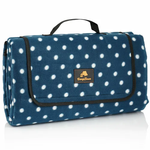 CampFeuer Picknickdecke wasserdicht 200x200 cm | Blau mit Punkten - Picknickdecken | XXL Campingdecke mit wasserabweisender Unterseite, ideal für Familie und Freunde beim Picknick oder am Strand.