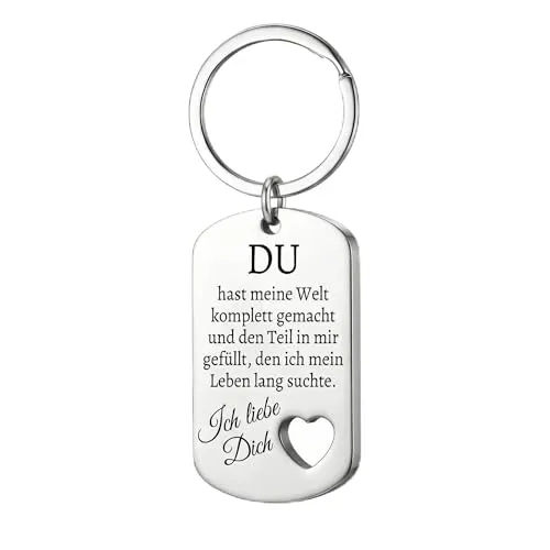 Geschenkehöhle PREMIUM Schlüsselanhänger mit edler Gravur als Schutzengel I Glücksbringer für Frau & Mann I Geschenk Fahr Vorsichtig Ich liebe dich (Du hast meine Welt komplett gemacht)