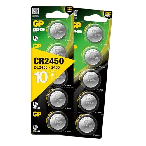 GP Batterien CR2450 3V Lithium - 10 Stück (CR 2450 / DL2450 / ECR2450 / KCR2450) von GP Batterien - Ideal für BMW Autoschlüssel - LED Kerzen - Bewegungsmelder - Radio - Waage - Taschenrechner -